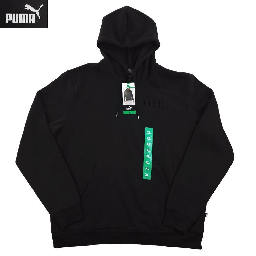 Puma Fleece Hoodie Sweatshirt Embossed Logo Black Basics Men's XL NWT